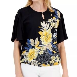 JM Collection Black and Yellow Graphic Blouse